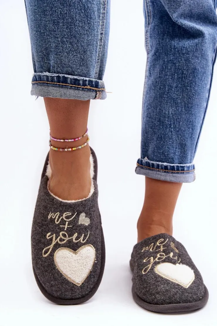 Damskie Boto Damskie Klasyczne Kapcie Wsuwane Ocieplane Szare Mabira