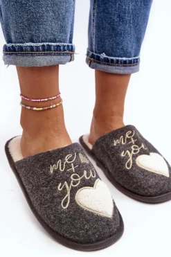 Damskie Boto Damskie Klasyczne Kapcie Wsuwane Ocieplane Szare Mabira