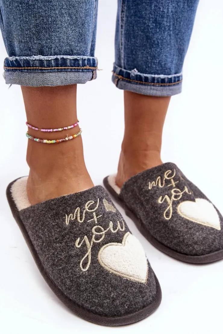 Damskie Boto Damskie Klasyczne Kapcie Wsuwane Ocieplane Szare Mabira