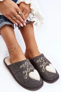 Damskie Boto Damskie Klasyczne Kapcie Wsuwane Ocieplane Szare Mabira