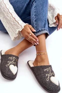 Damskie Boto Damskie Klasyczne Kapcie Wsuwane Ocieplane Szare Mabira