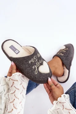 Damskie Boto Damskie Klasyczne Kapcie Wsuwane Ocieplane Szare Mabira