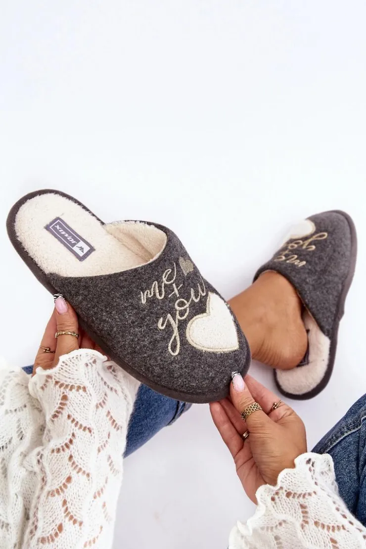 Damskie Boto Damskie Klasyczne Kapcie Wsuwane Ocieplane Szare Mabira