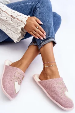 New Boto Damskie Klasyczne Kapcie Wsuwane Ocieplane Różowe Mabira Różowy