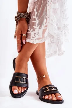 Discount Evento Damskie Klasyczne Klapki Z Ozdobą Czarne Sherri