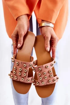 Clearance Boto Damskie Klasyczne Klapki Z Ozdobami Różowe Scotlyn