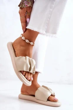 Online Damskie buty S.Barski Damskie Klasyczne Klapki Beżowe Feline