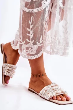 Discount Boto Damskie Klasyczne Klapki Z Perłami Beżowe Calipso