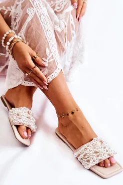 Discount Boto Damskie Klasyczne Klapki Z Perłami Beżowe Calipso