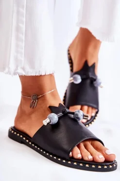 Damskie Buty damskie Vinceza Damskie Klasyczne Klapki Z Pętelką Czarne Cassia