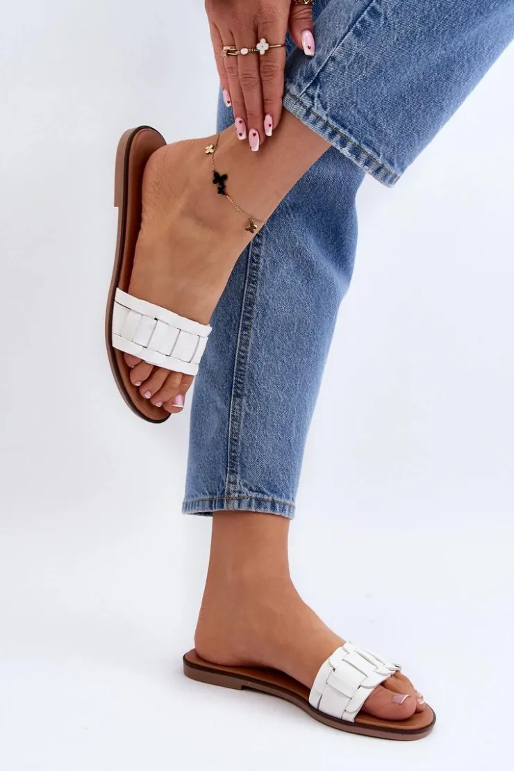 Boto Klapki Damskie Klasyczne*Damskie Klasyczne Klapki Na Płaskim Obcasie Białe Namrita