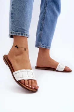 Boto Klapki Damskie Klasyczne*Damskie Klasyczne Klapki Na Płaskim Obcasie Białe Namrita