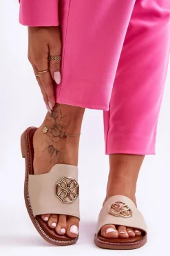 Damskie Boto Damskie Klasyczne Klapki Na Płaskim Obcasie Beżowe Larotte