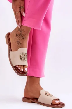 Damskie Boto Damskie Klasyczne Klapki Na Płaskim Obcasie Beżowe Larotte