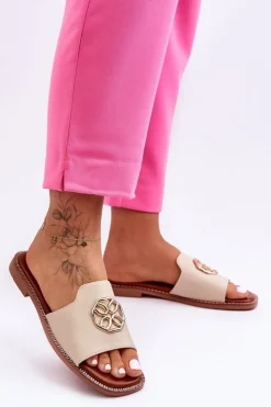 Damskie Boto Damskie Klasyczne Klapki Na Płaskim Obcasie Beżowe Larotte