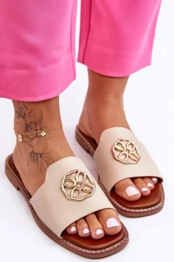 Damskie Boto Damskie Klasyczne Klapki Na Płaskim Obcasie Beżowe Larotte