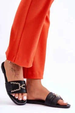 Boto Klapki Damskie Klasyczne*Damskie Klasyczne Klapki Z Ozdobą Czarne Impressive