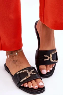 Boto Klapki Damskie Klasyczne*Damskie Klasyczne Klapki Z Ozdobą Czarne Impressive