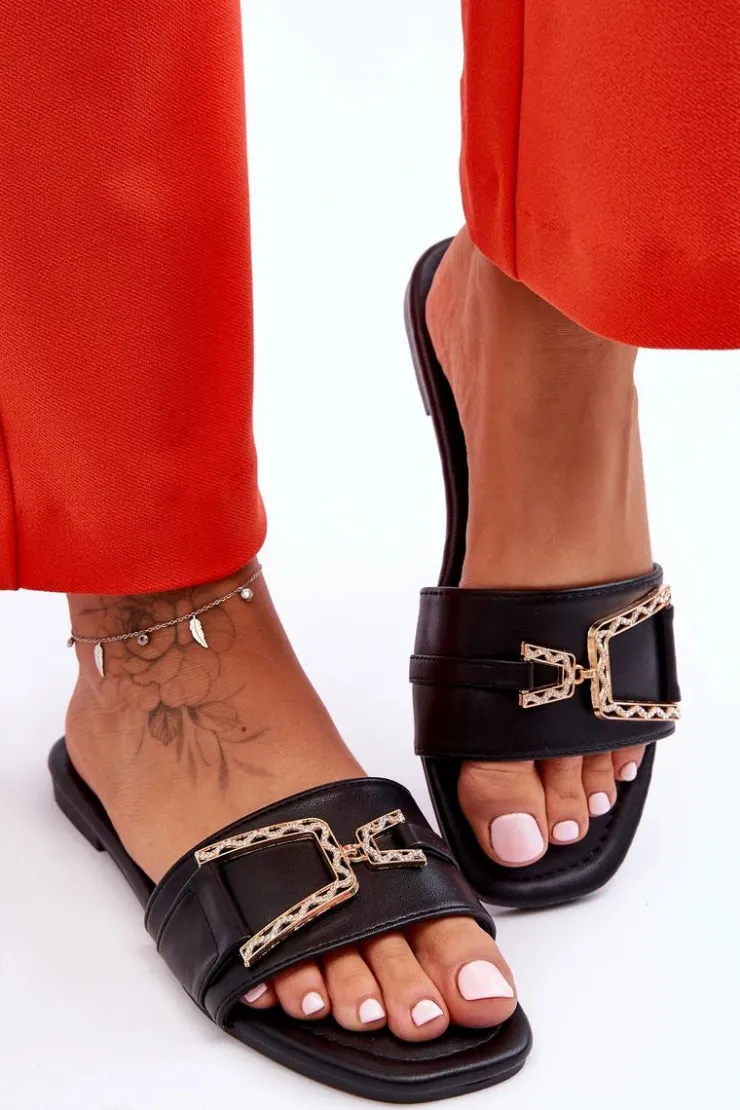 Boto Klapki Damskie Klasyczne*Damskie Klasyczne Klapki Z Ozdobą Czarne Impressive