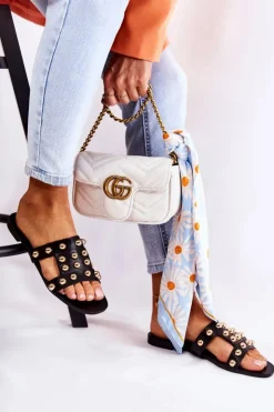 Damskie Boto Damskie Klasyczne Klapki Z Ozdobami Czarne Scotlyn