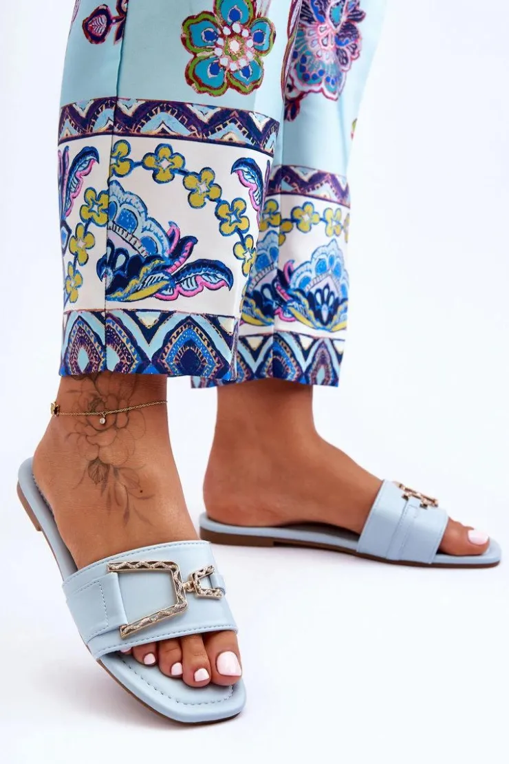 Boto Damskie Klasyczne Klapki Z Ozdobą Niebieskie Impressive