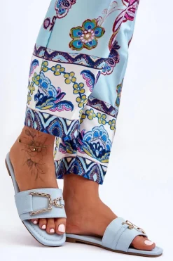 Boto Damskie Klasyczne Klapki Z Ozdobą Niebieskie Impressive