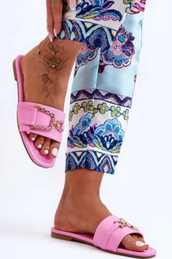 Damskie Boto Damskie Klasyczne Klapki Z Ozdobą Różowe Impressive