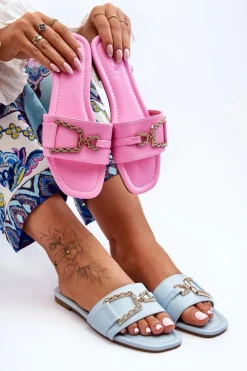 Damskie Boto Damskie Klasyczne Klapki Z Ozdobą Różowe Impressive