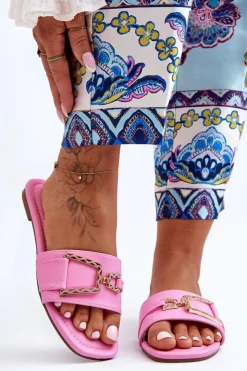 Damskie Boto Damskie Klasyczne Klapki Z Ozdobą Różowe Impressive