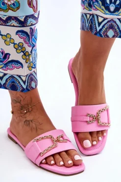 Damskie Boto Damskie Klasyczne Klapki Z Ozdobą Różowe Impressive