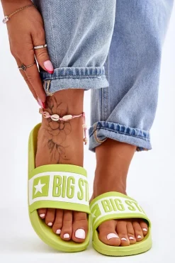 Damskie Big Star Shoes Damskie Klasyczne Klapki Big Star LL274742 Limonkowe