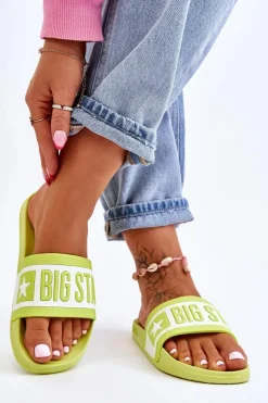 Damskie Big Star Shoes Damskie Klasyczne Klapki Big Star LL274742 Limonkowe