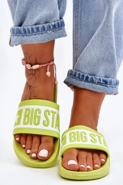 Damskie Big Star Shoes Damskie Klasyczne Klapki Big Star LL274742 Limonkowe