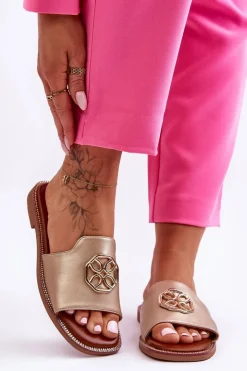 Best Boto Damskie Klasyczne Klapki Na Płaskim Obcasie Złote Larotte