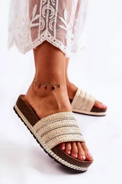 Damskie Damskie buty S.Barski Damskie Klasyczne Klapki Z Łańcuszkiem Beżowe Maddy