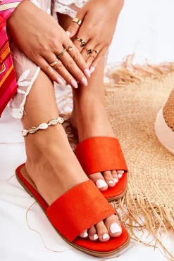 Discount Boto Damskie Klasyczne Klapki Gładkie Ciemnopomarańczowe Narsis