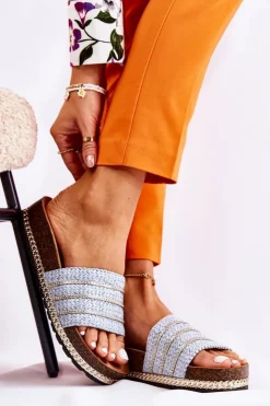 Damskie Damskie buty S.Barski Damskie Klasyczne Klapki Z Łańcuszkiem Niebieskie Maddy