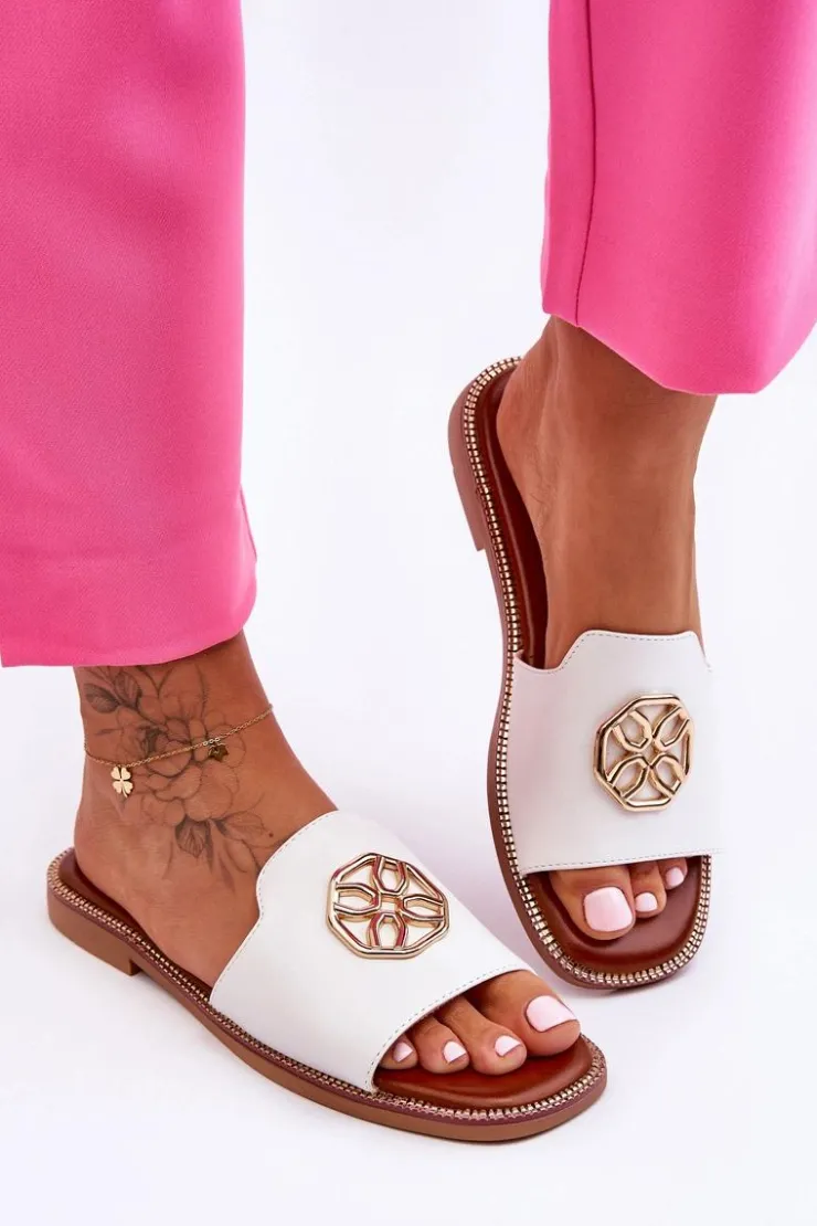 Online Boto Damskie Klasyczne Klapki Na Płaskim Obcasie Białe Larotte