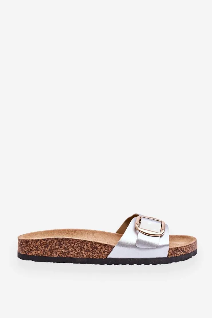 Damskie Boto Damskie Klasyczne Klapki Na Korkowej Platformie Srebrne Noa