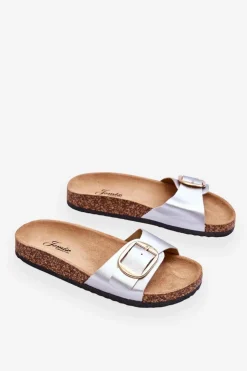 Damskie Boto Damskie Klasyczne Klapki Na Korkowej Platformie Srebrne Noa