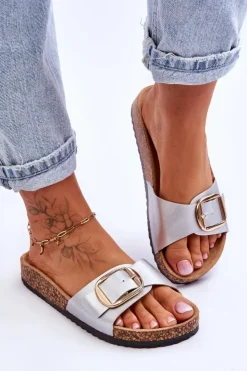 Damskie Boto Damskie Klasyczne Klapki Na Korkowej Platformie Srebrne Noa