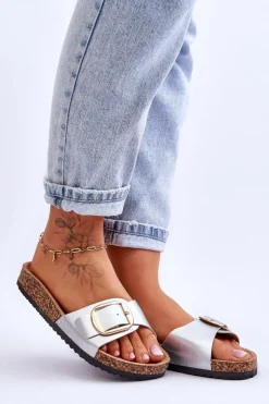 Damskie Boto Damskie Klasyczne Klapki Na Korkowej Platformie Srebrne Noa