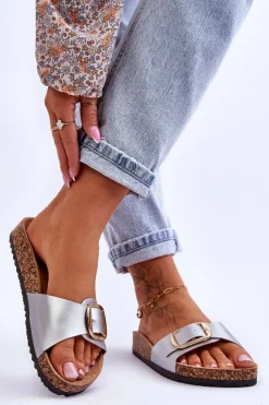 Damskie Boto Damskie Klasyczne Klapki Na Korkowej Platformie Srebrne Noa