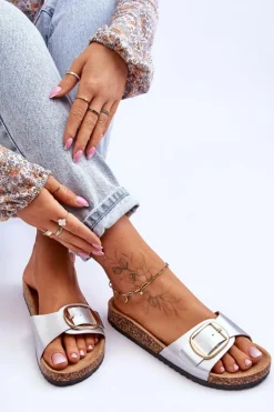 Damskie Boto Damskie Klasyczne Klapki Na Korkowej Platformie Srebrne Noa