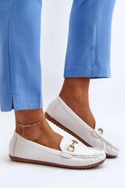 Boto Mokasyny Damskie Skórzane*Damskie Klasyczne Mokasyny Z Ozdobą Białe Ainslee
