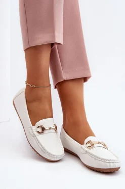 New Boto Damskie Klasyczne Mokasyny Eko Skórzane Białe Demese