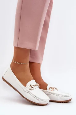 New Boto Damskie Klasyczne Mokasyny Eko Skórzane Białe Demese