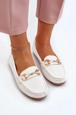 New Boto Damskie Klasyczne Mokasyny Eko Skórzane Białe Demese