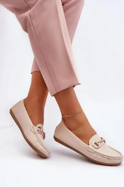 Damskie Boto Damskie Klasyczne Mokasyny Eko Skórzane Beżowe Demese