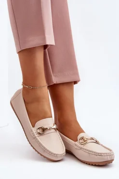 Damskie Boto Damskie Klasyczne Mokasyny Eko Skórzane Beżowe Demese